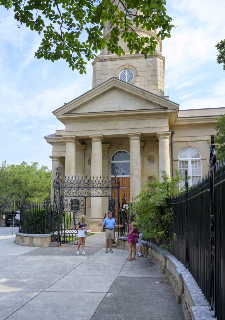 People outside a church
