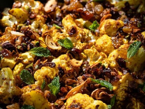 Curried cauliflower in a pan