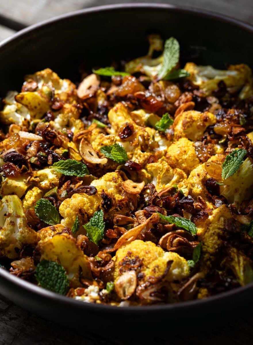 Curried cauliflower in a pan