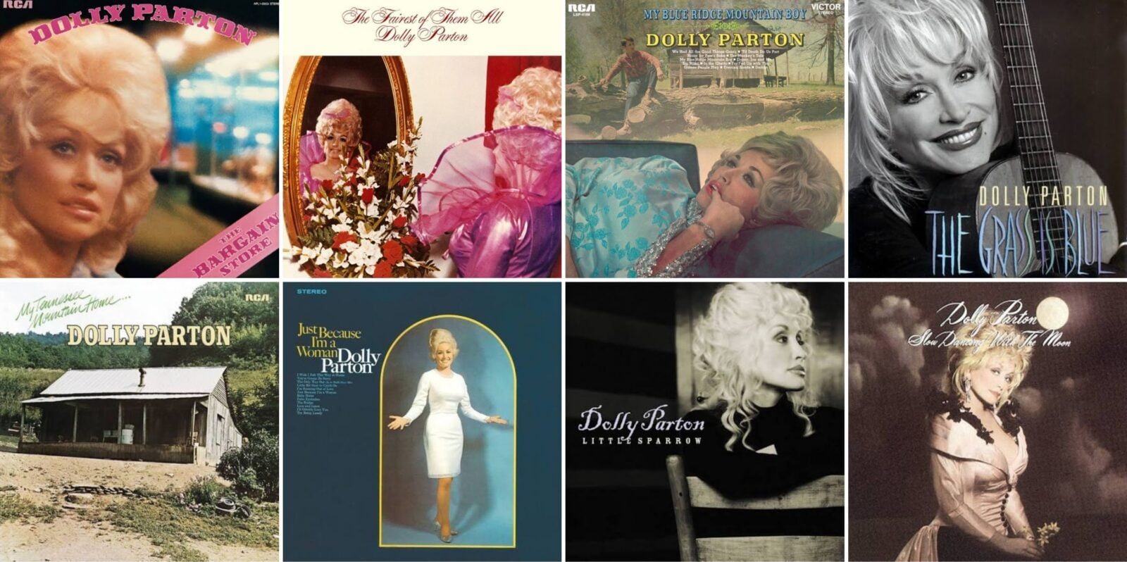 A collage of Dolly Parton albums