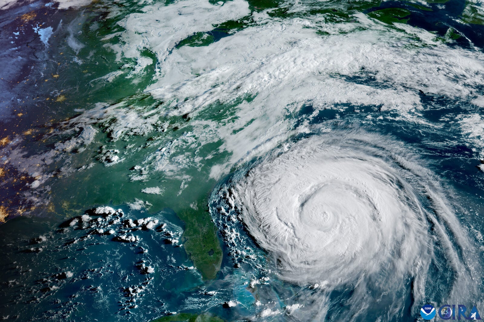 A satellite image of a hurricane