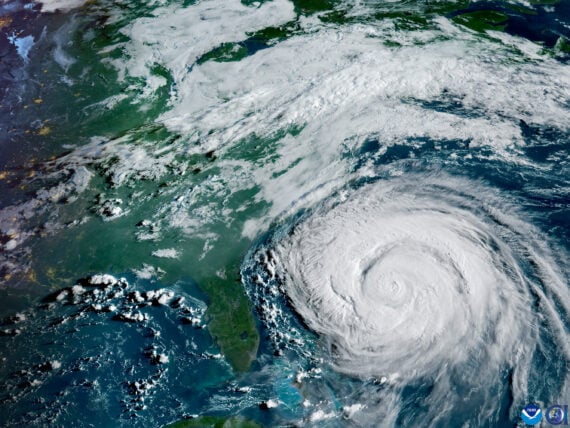 A satellite image of a hurricane