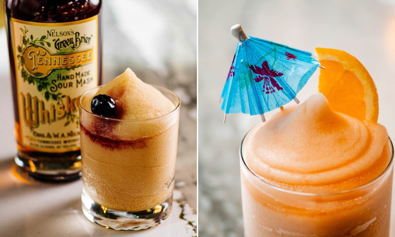 A collage of two frozen drinks