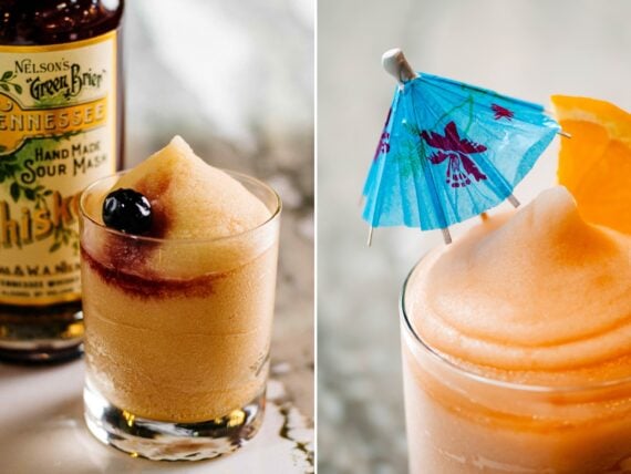 A collage of two frozen drinks