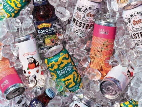 A selection of beer cans on ice