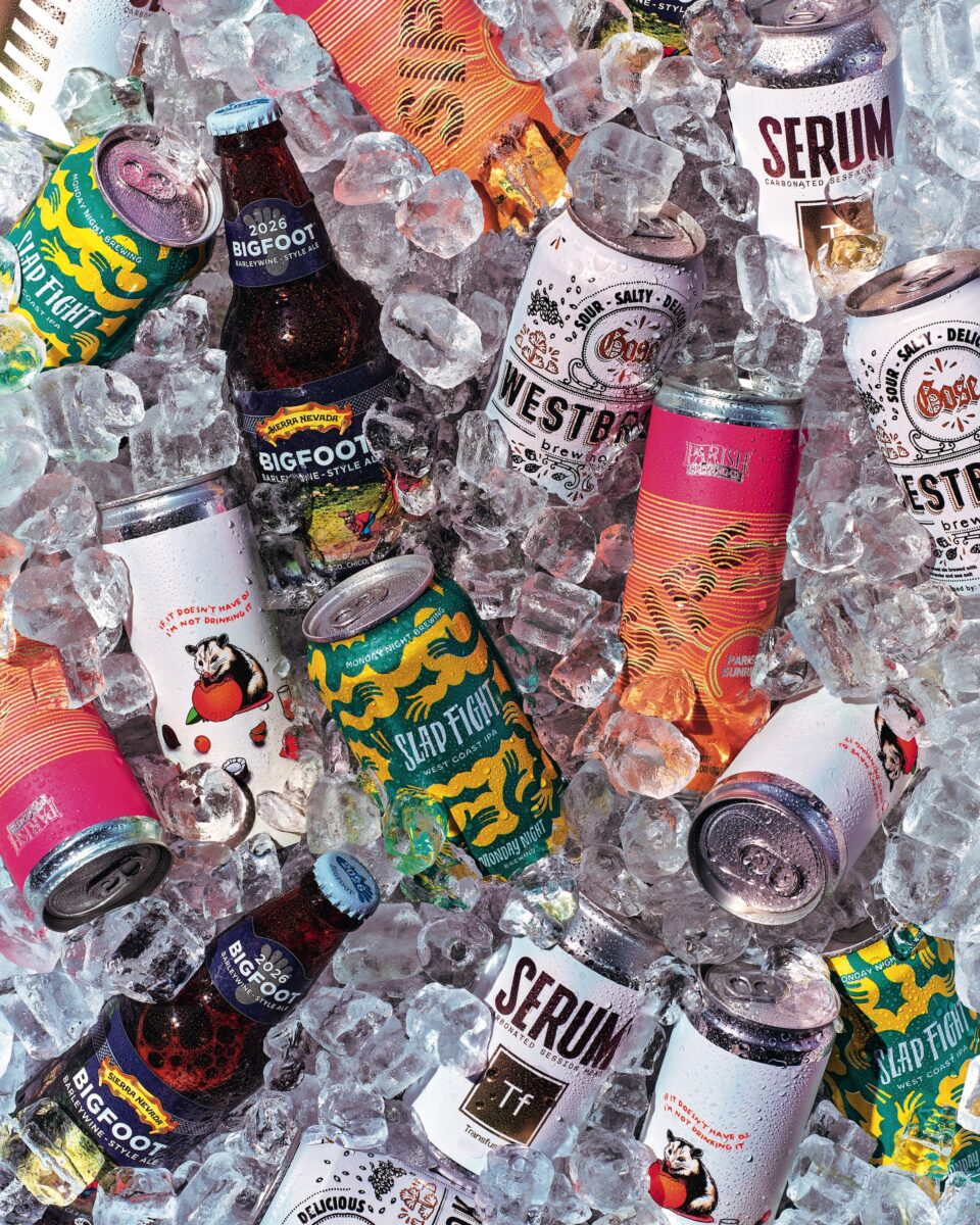 A selection of beer cans on ice