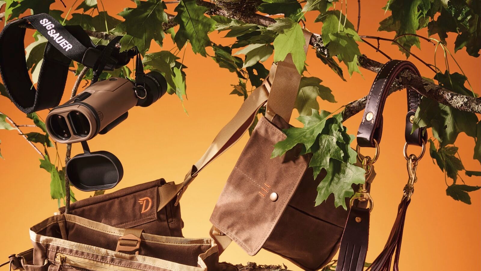 Hunting products staged in a tree