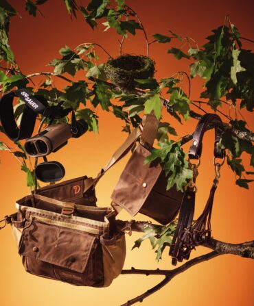 Hunting products staged in a tree
