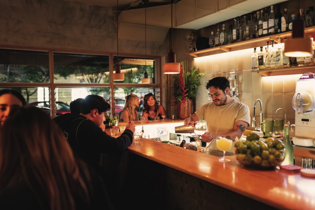 Inside a bar