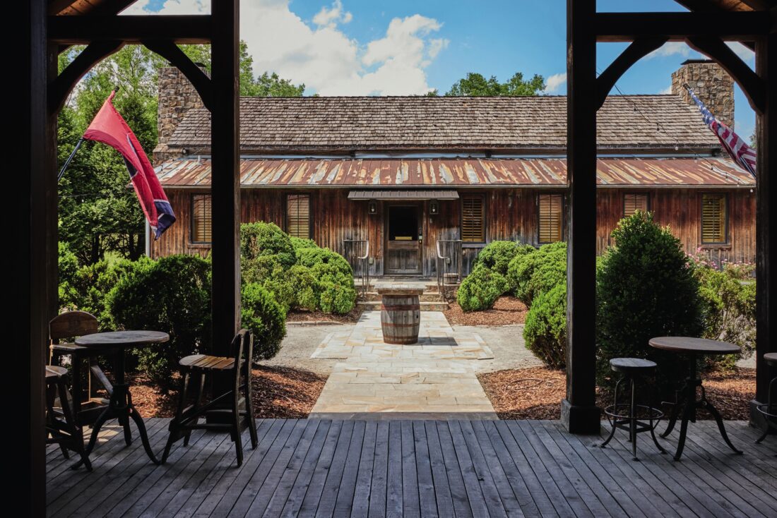 A porch at a distillery