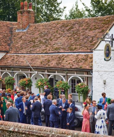 A party outside a church