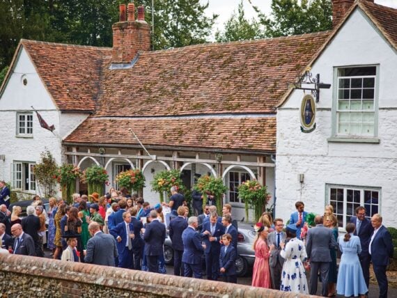 A party outside a church