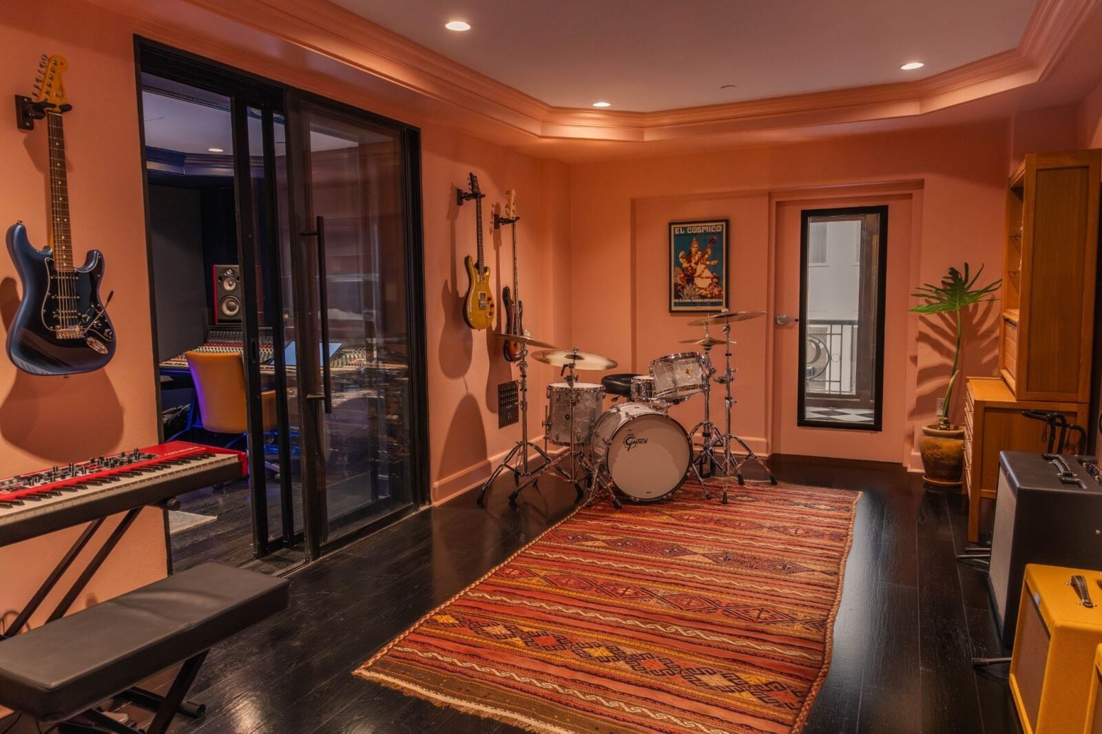 An interior of a music studio