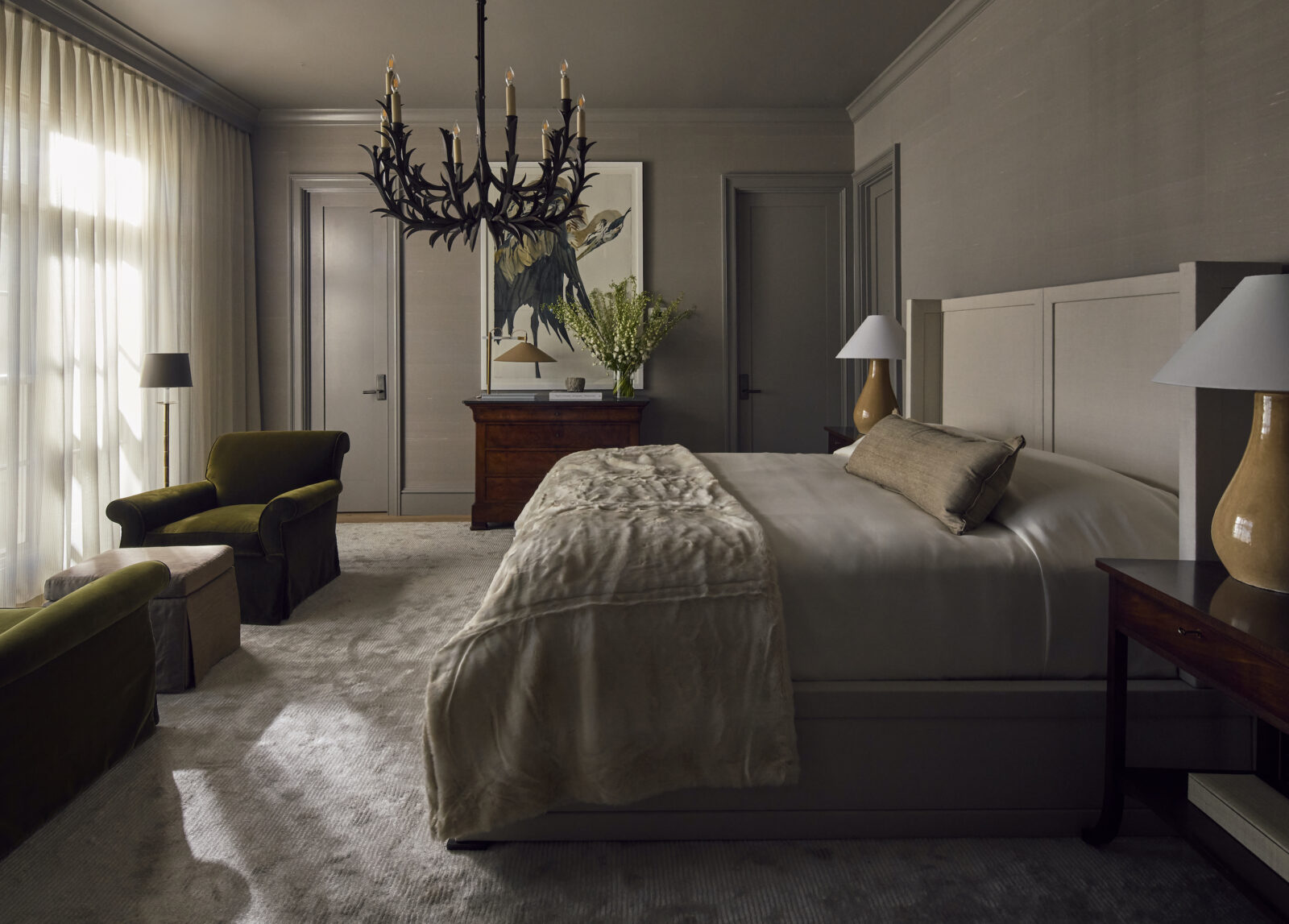 A dark grey bedroom