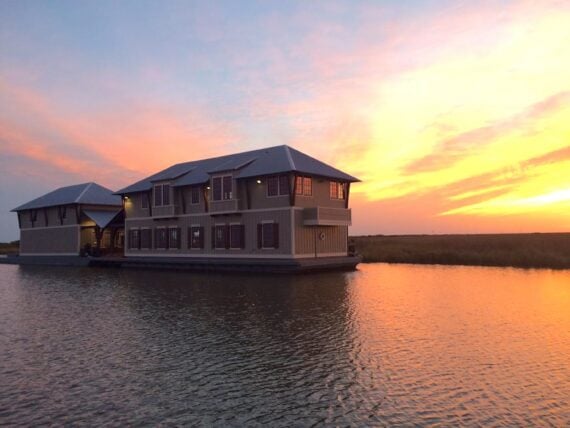 A lodge on the water