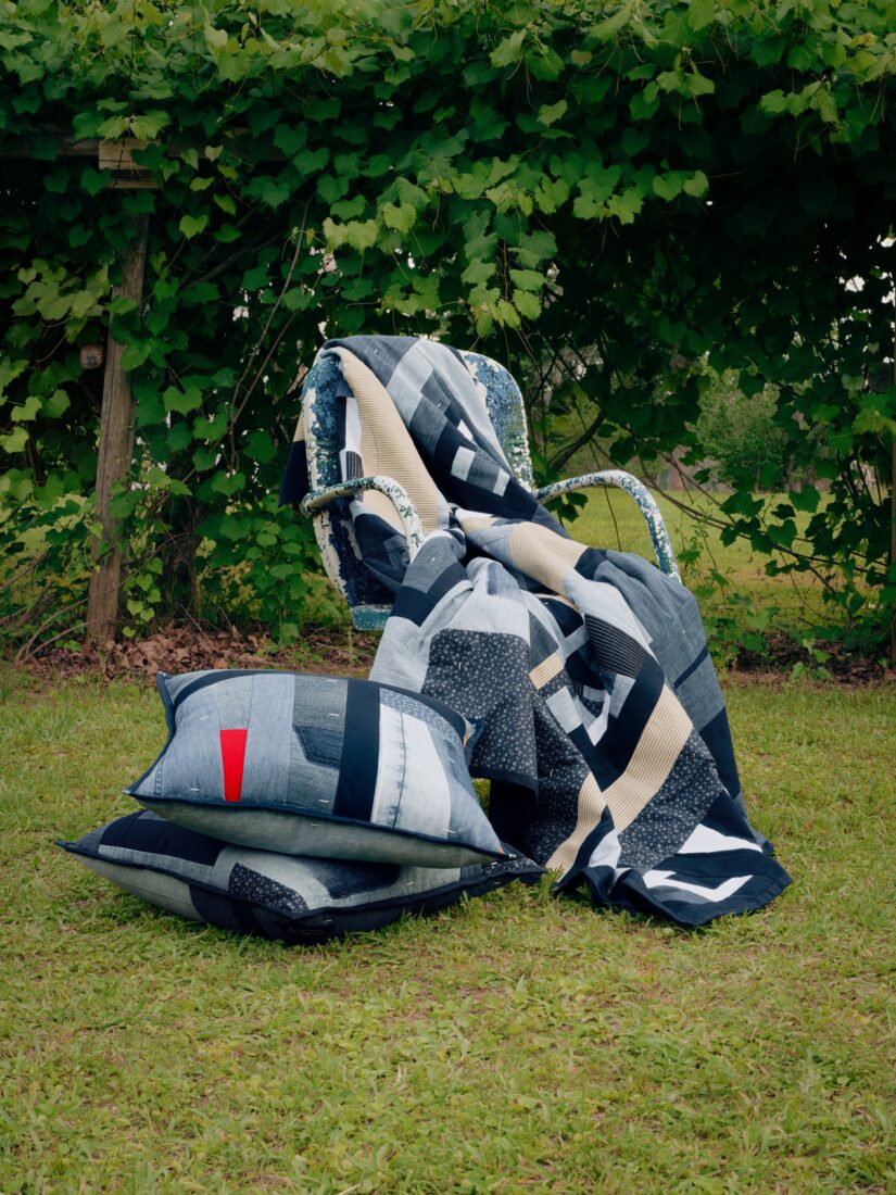 Quilted pillowcases and blankets on a chair