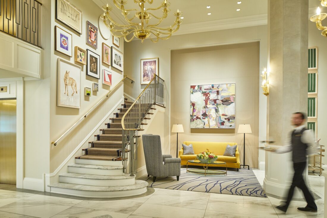 Inside a hotel lobby