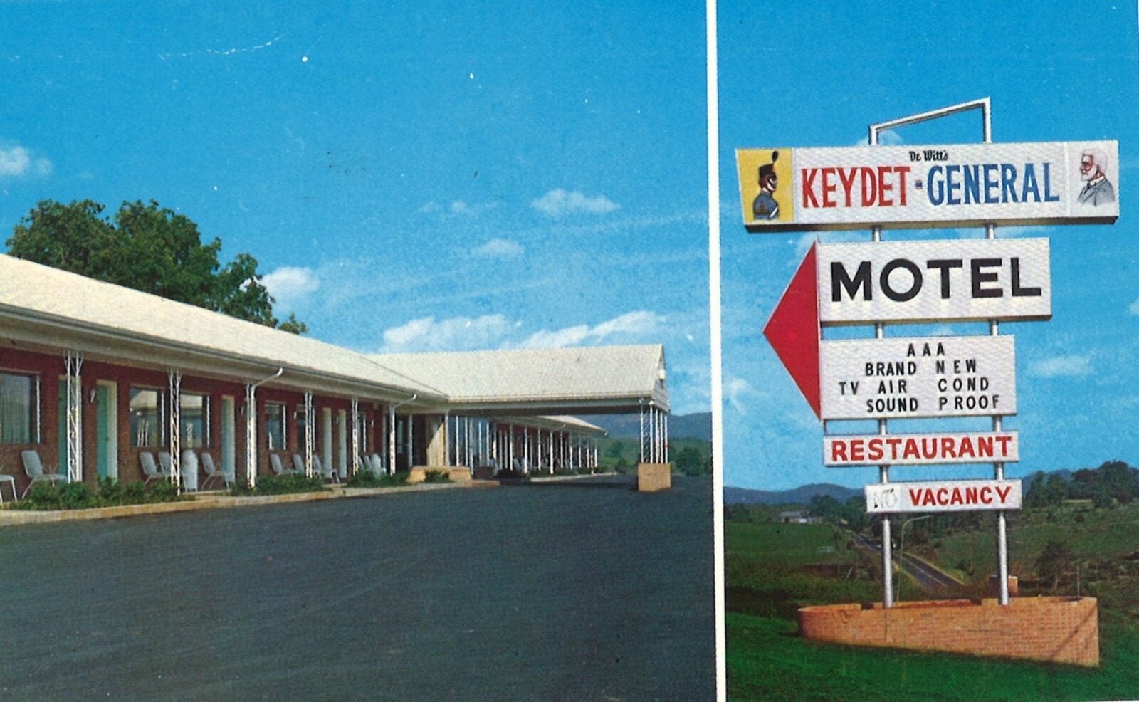 A vintage postcard of the Keydet-General Motel.