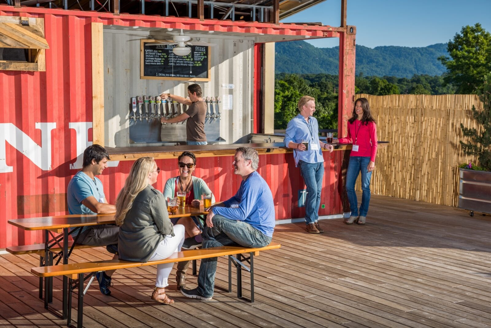 A bar with a deck