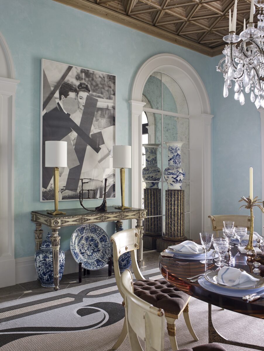 A blue dining room