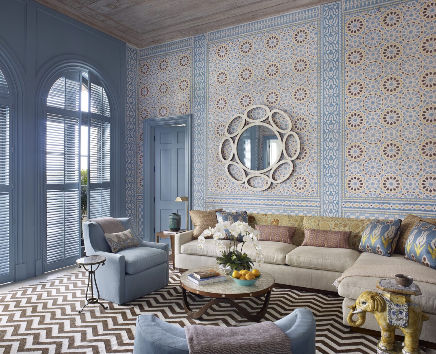 A family room in blue