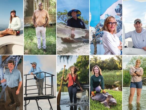 A collage of people in the water