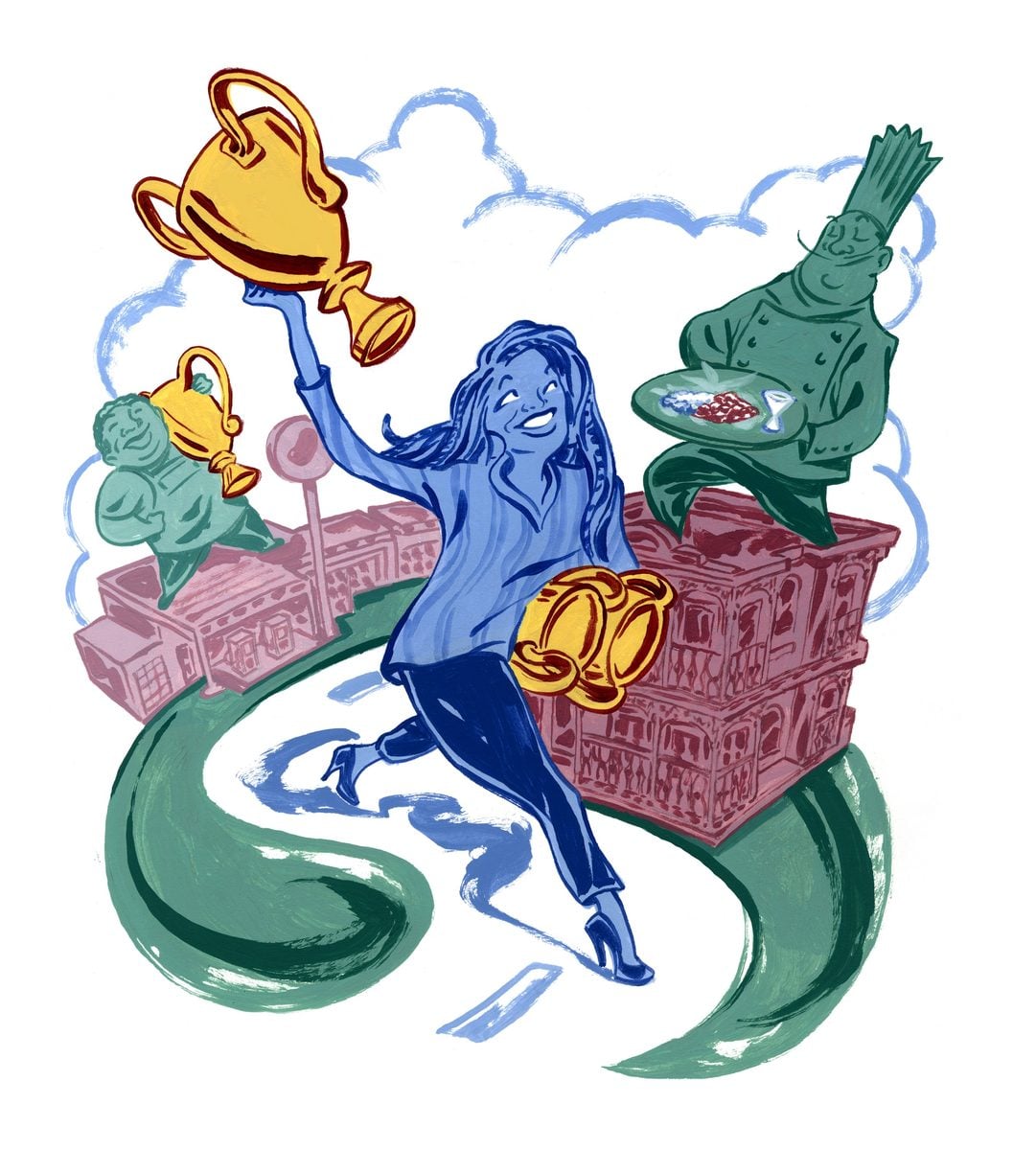 woman running with a trophy illustration