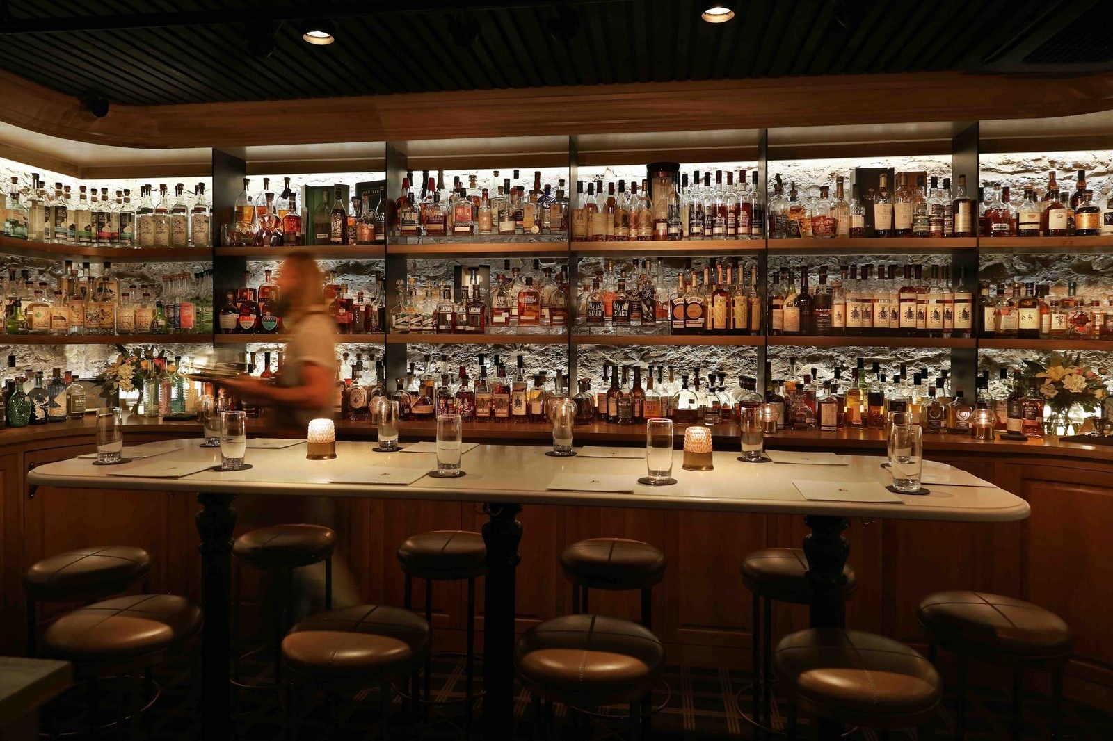 wall of bourbons with bar