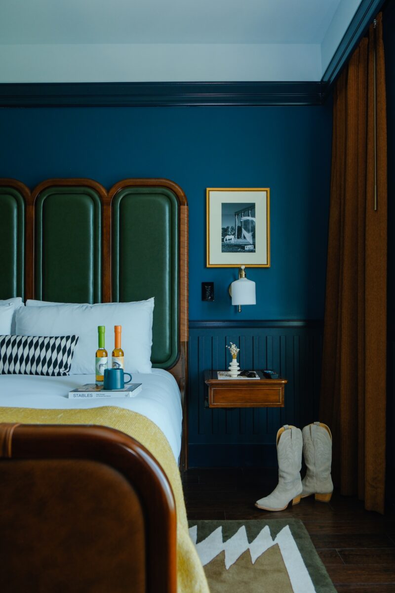 A blue hotel room