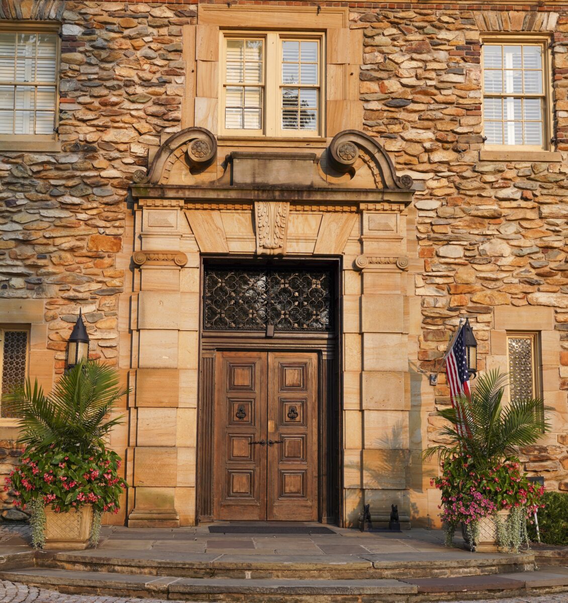 A carved stone door