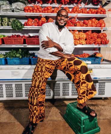 A portrait of a man in a grocery