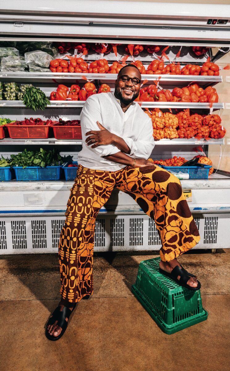 A portrait of a man in a grocery