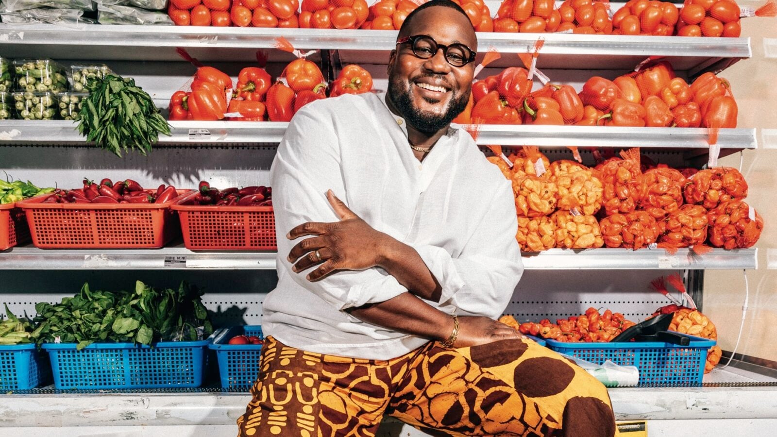 A portrait of a man in a grocery