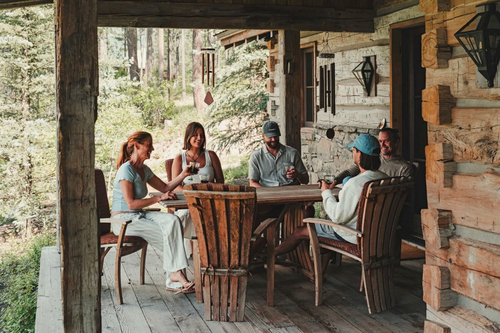 A family on a porch with coffee