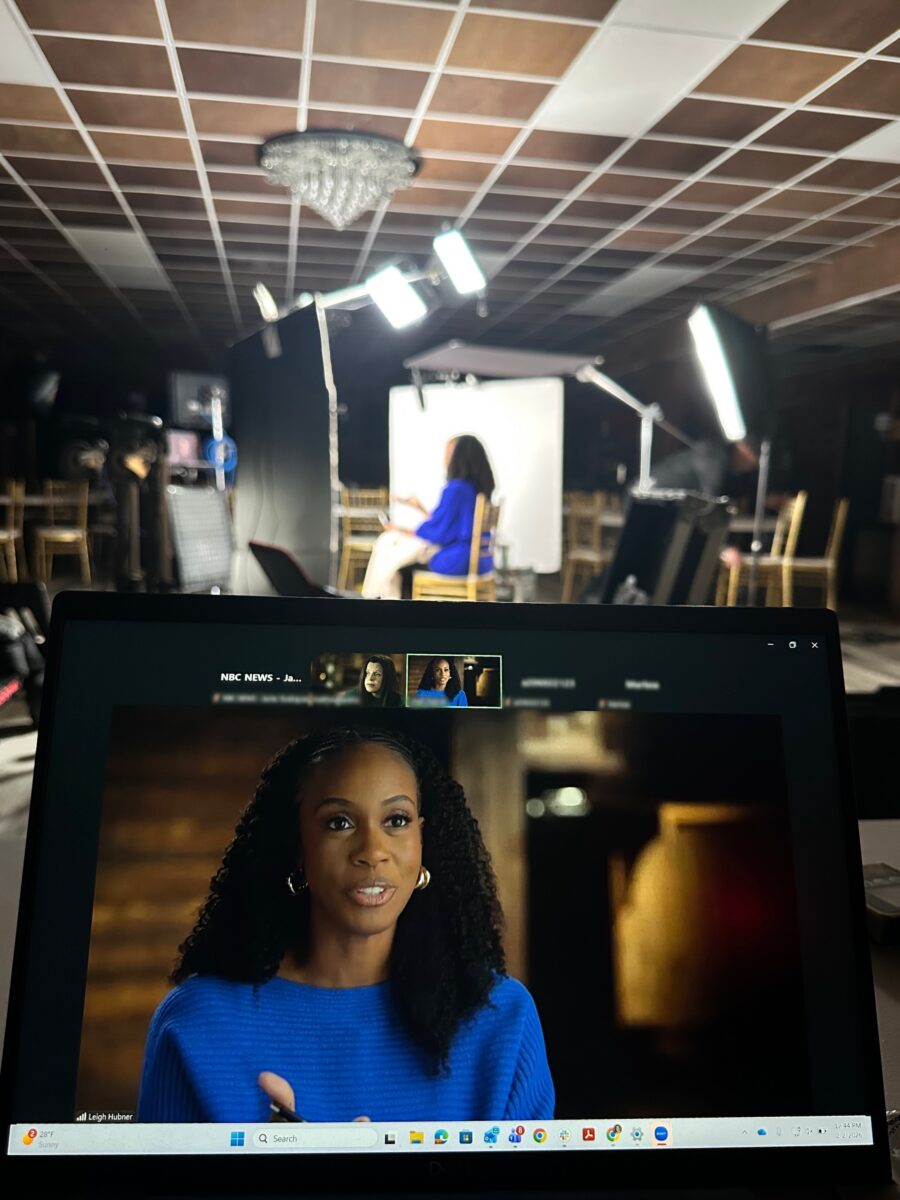 A woman on a screen