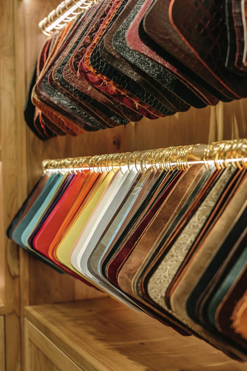 Textile samples on rings