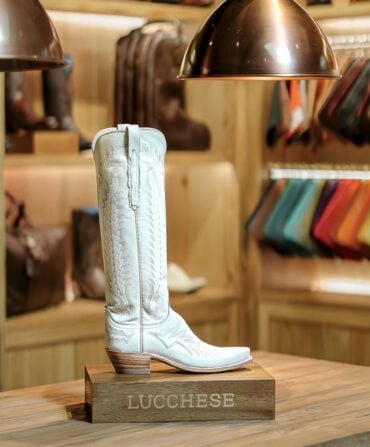 A white pair of boots