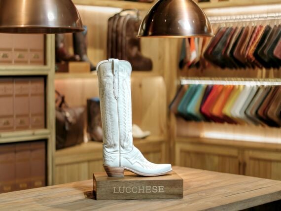 A white pair of boots