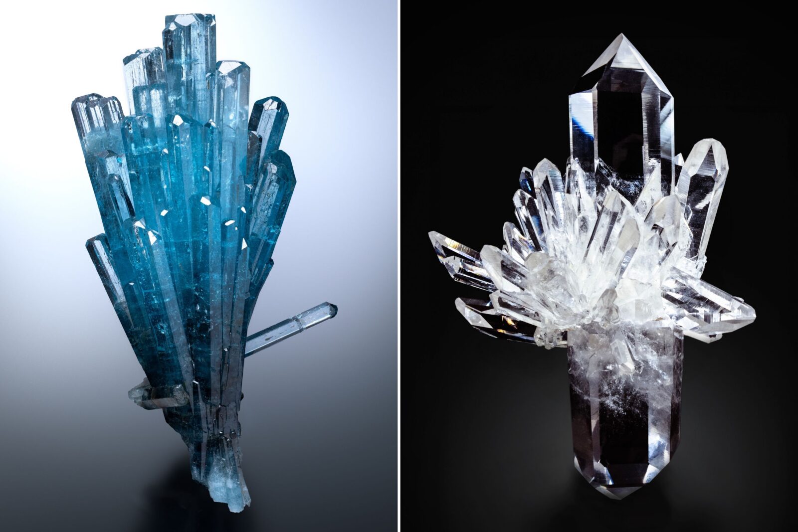Blue beryl and crystal quartz