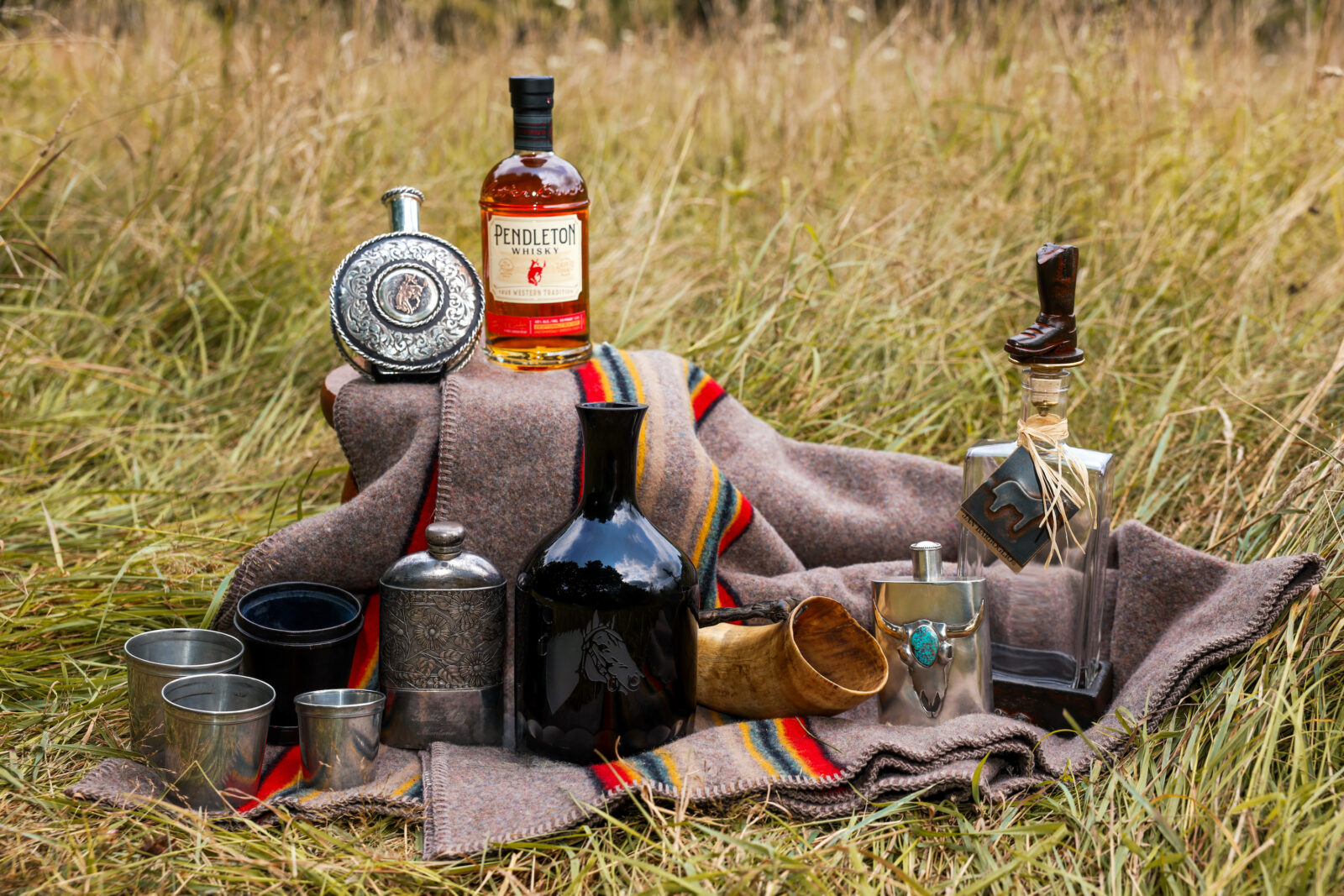 A setup of whiskey vintage barware