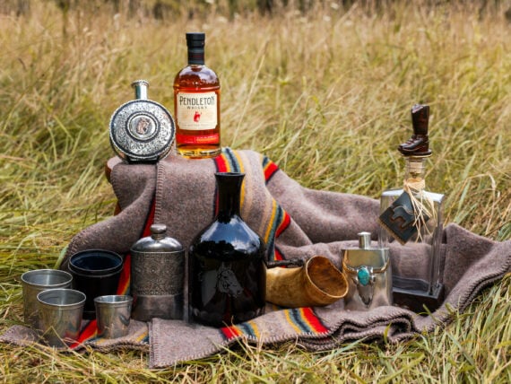 A setup of whiskey vintage barware