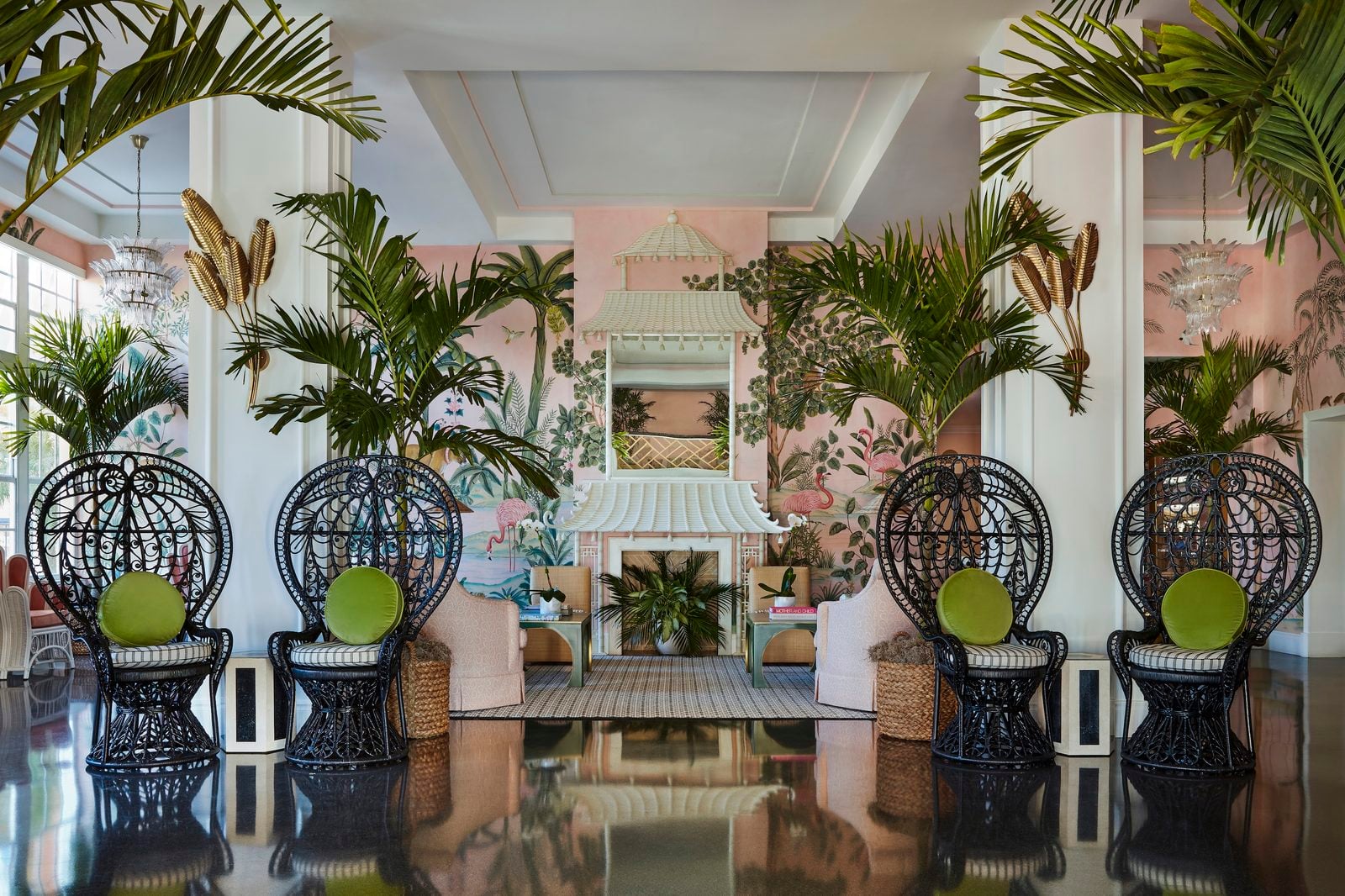 ornate pink themed lobby