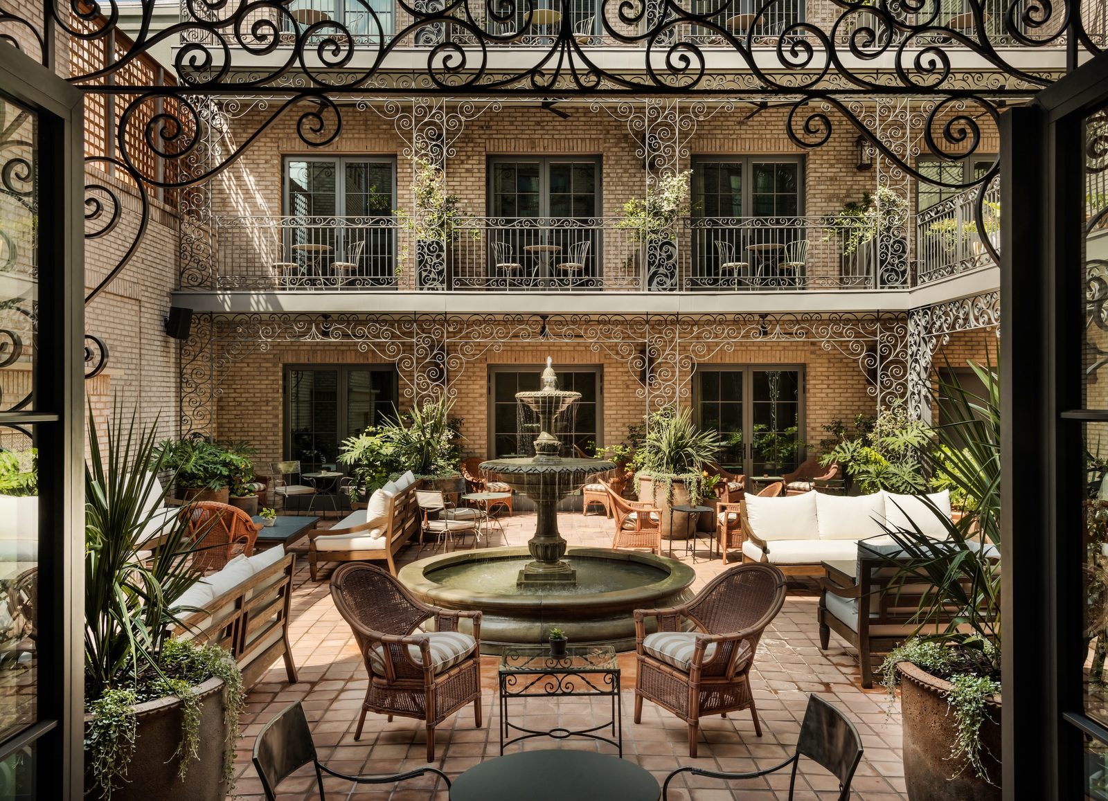a courtyard at the nickel hotel