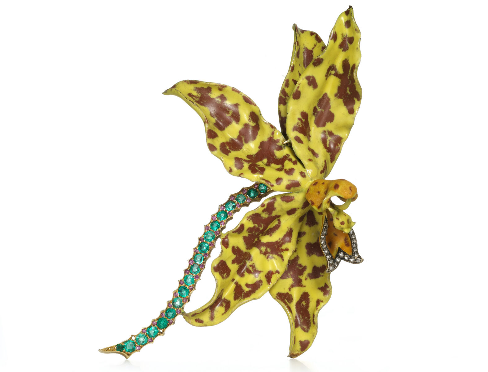 A tiger orchid bejeweled brooch